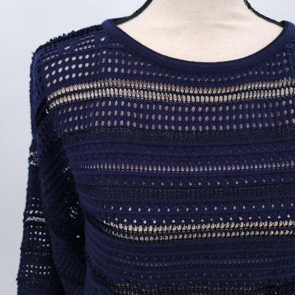 Ceny Women's Large Navy Pointelle Boat Neck Sweater - Picture 3 of 10